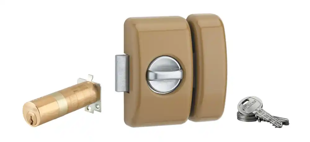 Réduction Verrou de porte d‘entrée universel ajustable à languette avec bouton et cylindre de 35 à 80 mm doré 3 clés THIRARD