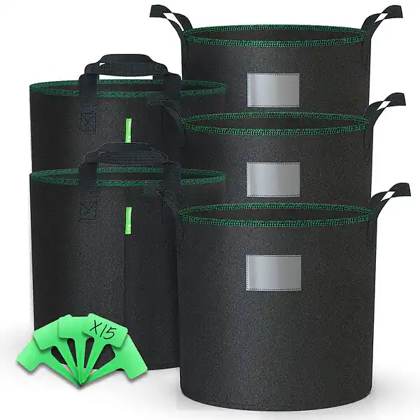 Achat Immédiat Lot de 5 sacs de plantation non tisse 20L avec poignee Noir VOUNOT