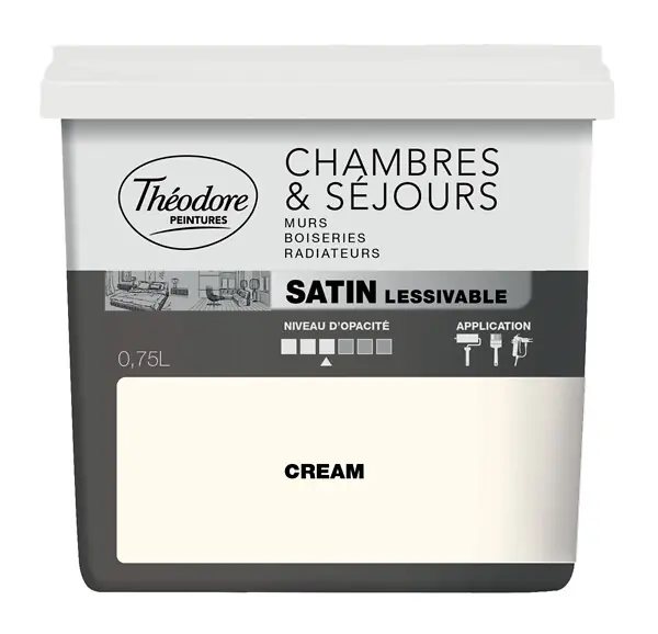 Expédié Aujourd'hui Peinture acrylique Chambres & Sejours - Satin - 750ml - Cream THEODORE PEINTURES