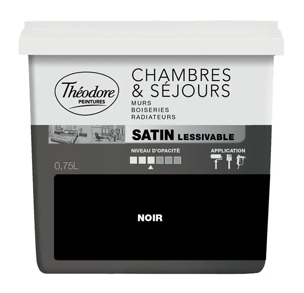 Quantité Limitée Peinture acrylique Chambres & Sejours - Satin - 750ml - noir THEODORE PEINTURES