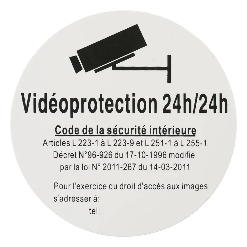 Plaque signalétique adhésive Vidéoprotection 24/24 diamètre 80 mm THIRARD Promotion