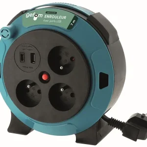 Enrouleur ménager 7m - 3 prises 16A + USB - Puissance 2300W GEFOM Affaire À Saisir