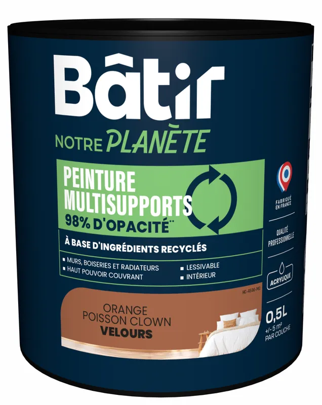 Peinture multi supports velours orange poisson clown 0,5L BATIR NOTRE PLANETE Jusqu'à Épuisement Des Stocks