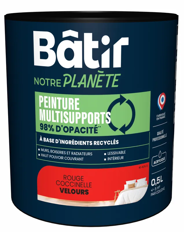 Peinture multi supports velours rouge coccinelle 0,5L BATIR NOTRE PLANETE Paiement Sécurisé