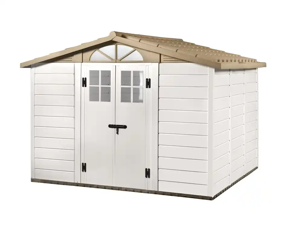 Produit De Marque Abri de jardin en résine avec toit bi-pente et plancher dalle composite 6,51 m², Livraison à domicile incluse - HABRITA