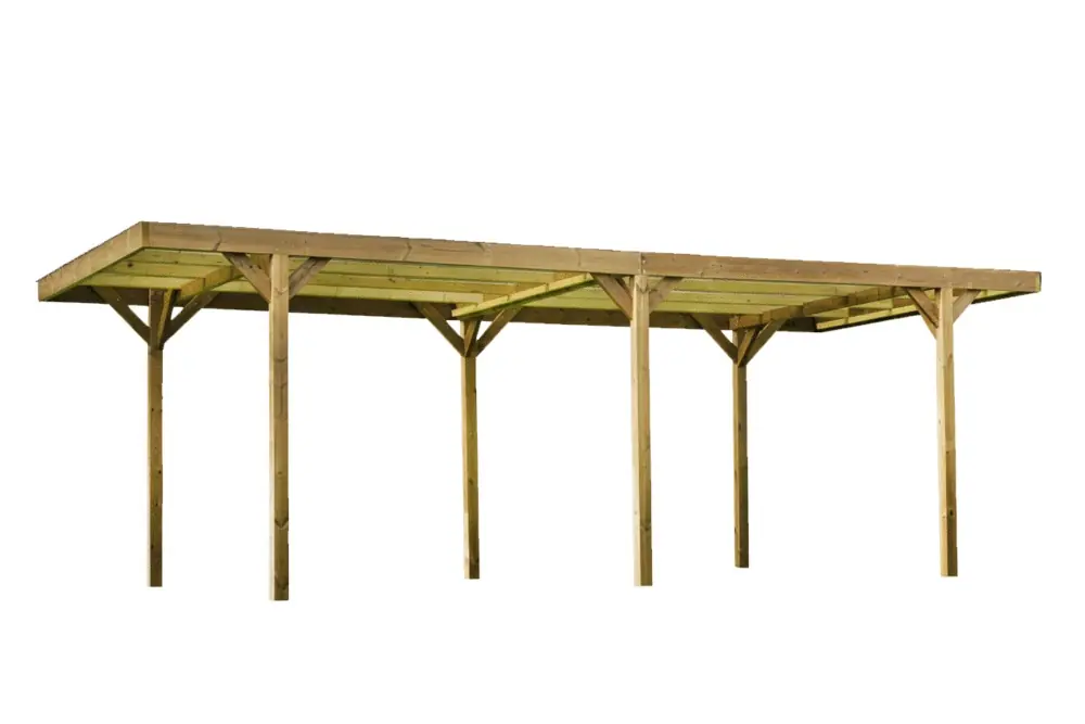 Carport en bois thermochauffé THONES 18,93 m² avec toit plat polycarbonate, Livraison à domicile incluse - HABRITA Satisfait Ou Remboursé