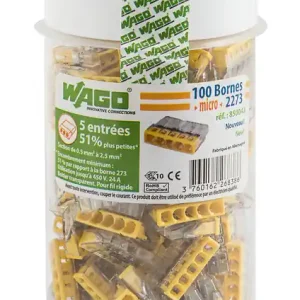 WAGO Pot de 100 mini bornes de connexion automatique 5 entrées S2273 Nouvelle Collection