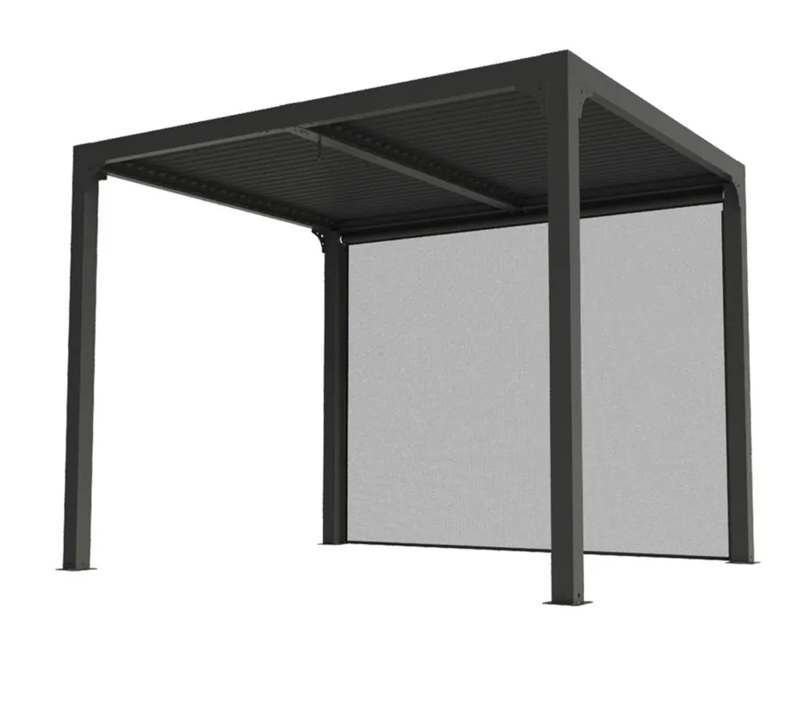 Petit Prix Pergola bioclimatique autoportante avec rideau manuel balcon et terrasse PER2430RBI gris 7,2 m², Livraison à domicile incluse - HABRITA