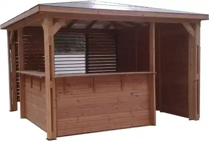 Abri de jardin pool house BLUETERM en bois traité avec comptoir 12,31 m², Livraison à domicile incluse - HABRITA Vente Directe