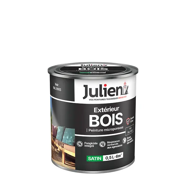 Peinture extérieure bois Microporeux Noir 0.5L JULIEN Commande En Gros