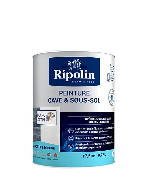 Peinture anti-humidité cave et sous-sol Blanc Satin - 0,75 L RIPOLIN Seulement Aujourd'hui