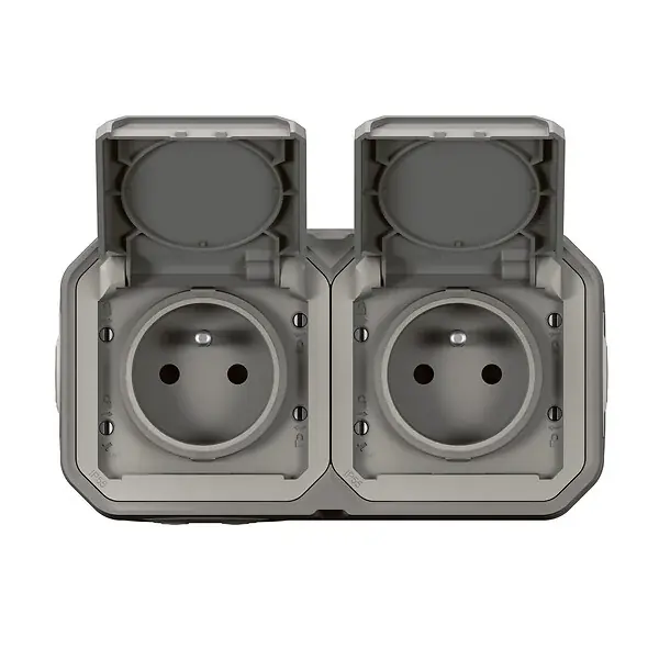 Offre Spéciale Double prise Plexo précâblée horizontale - Gris - IP55 LEGRAND