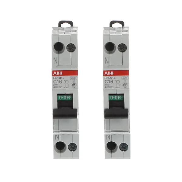 Nouveauté ABB Lot de 2 disjoncteurs Ph+N raccordement Vis 16A-4,5Ka - Courbe C