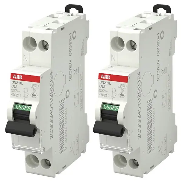 Prix Cassé ABB Lot de 2 disjoncteurs Ph+N raccordement Vis 32A-4,5Ka - Courbe C