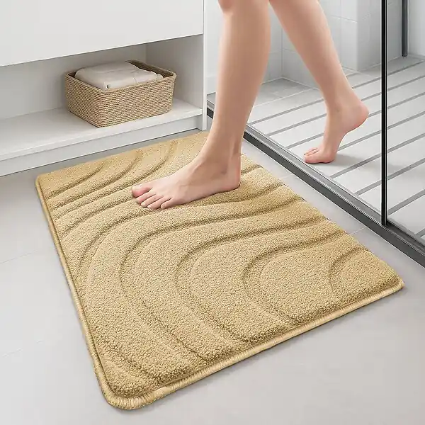 Expédition Rapide Lot de 2 Tapis de Bain Antidérapant microfibre motif ondulé 40x60cm beige VOUNOT