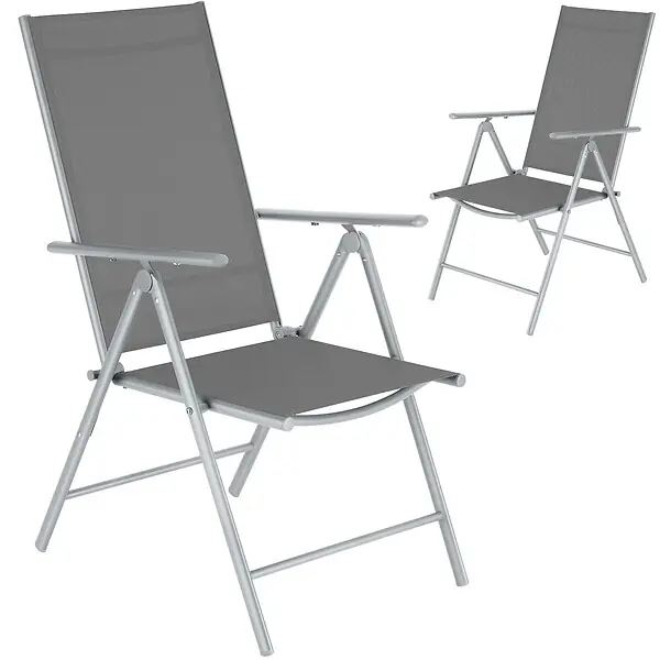Satisfait Ou Remboursé Chaises de jardin pliantes avec dossier réglable, en tissu maillé argent TECTAKE
