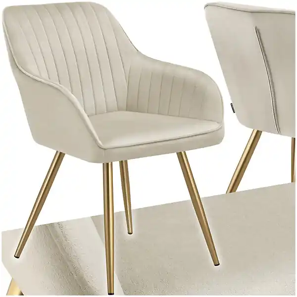 Chaise de salle à manger aspect velours matelassé crème/or TECTAKE Commande En Gros