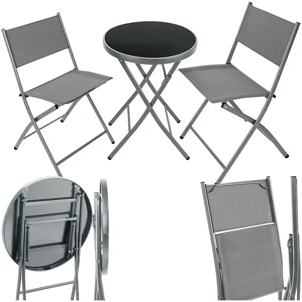 Ensemble table et chaises de jardin DUSSELDORF gris TECTAKE Paiement Sécurisé