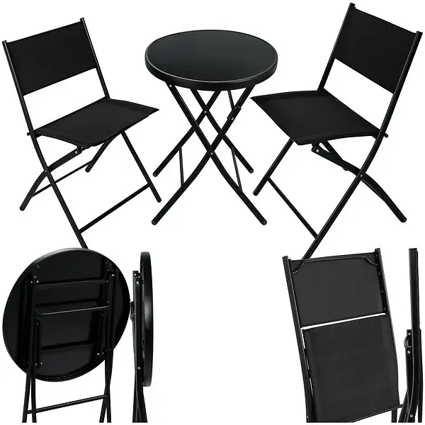 Dernier Modèle Ensemble table et chaises de jardin DUSSELDORF noir TECTAKE