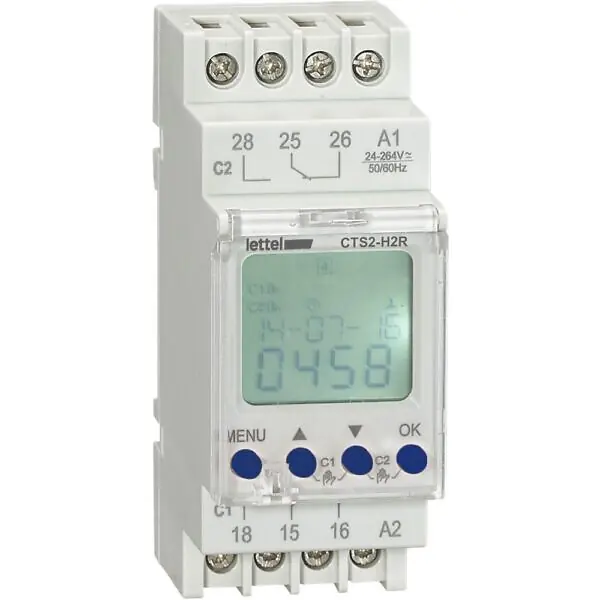 Horloge hebdomadaire ou journalière - 1 canal - 1 relais 16A - tension 24-230V - LETTEL - CTS2-H1R Must-Have