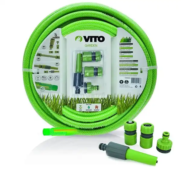 Kit d‘arrosage jardin 19mm 25m PVC renforcé Lance multi jet + 2 raccords rapide + Nez de robinet VITO Certifié