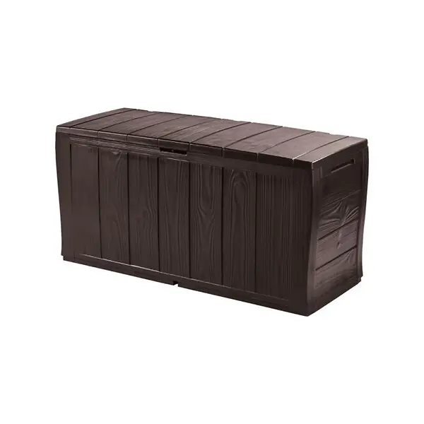 Prix Bas Keter Sherwood coffre de jardin 270 L en résine aspect bois marron 117 x 45 x 57,5 cm (230403)