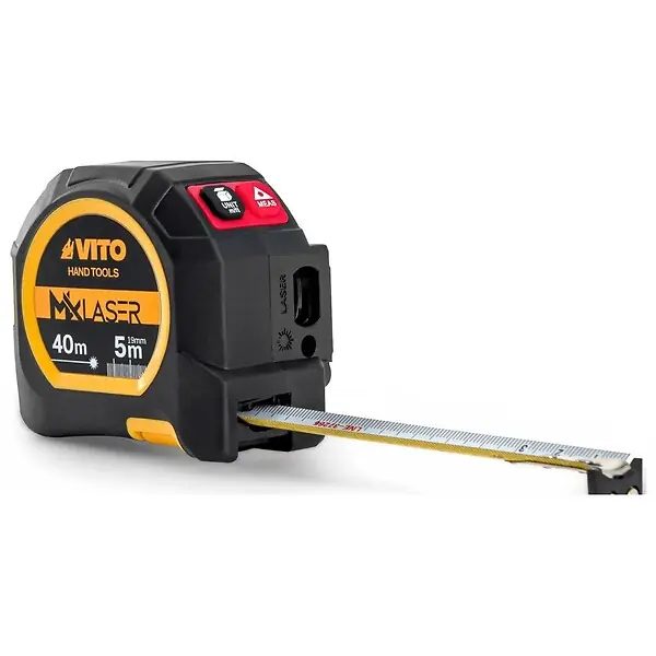 Ruban métrique 5m et Laser télémètre 40m Affichage rétro éclairé IP54 Affichage LCD Rétroéclairé Recharge USB-C VITO Vente Directe