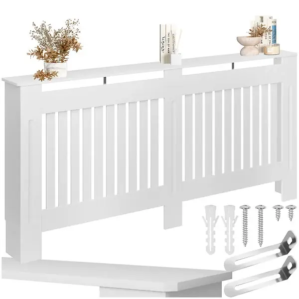 Acheter En Ligne Cache-radiateur VILA design à lattes avec étagère blanc TECTAKE