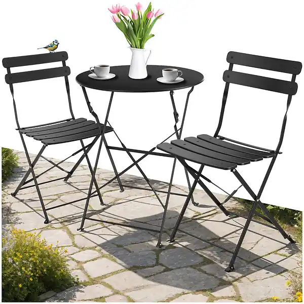 Expédition Rapide Ensemble table et chaises bistrot Frieda, pliable pour 2 personnes noir TECTAKE