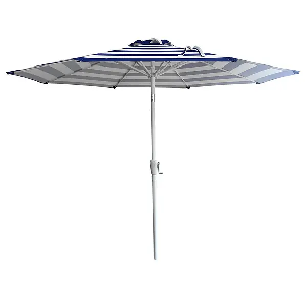 Parasol droit BANDOL rond 2,70m de diamètre à rayures bleues HAPPY GARDEN Nouvelle Collection