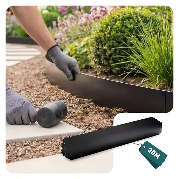 Acheter En Ligne Lot de 30 Bordure de jardin en métal flexible 100x13cm noir VOUNOT