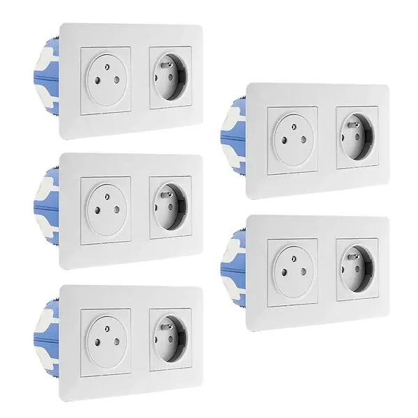 Meilleur Prix Lot de 5 doubles prises affleurantes Artezo 2P+T + boîte - blanc - Zenitech
