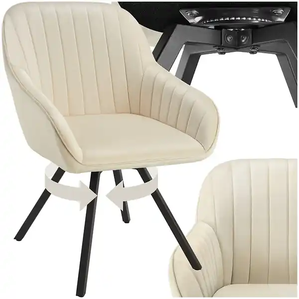 Haute Qualité Chaise pivotante à 360° avec accoudoirs en velours rembourrée crème TECTAKE