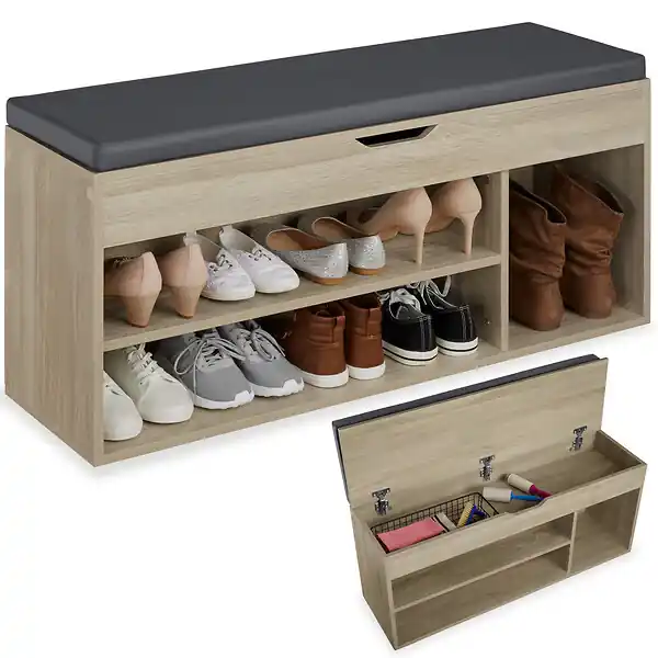 Seulement Aujourd'hui Banc à chaussures NATALYA avec coussin d‘assise 104x30x49cm Bois clair, Chêne Sonoma TECTAKE