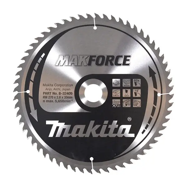 Lame pour scie circulaire Makforce TCT MAKITA B-32409 270 x 30 mm, 60 dents, pour le bois Top Vente