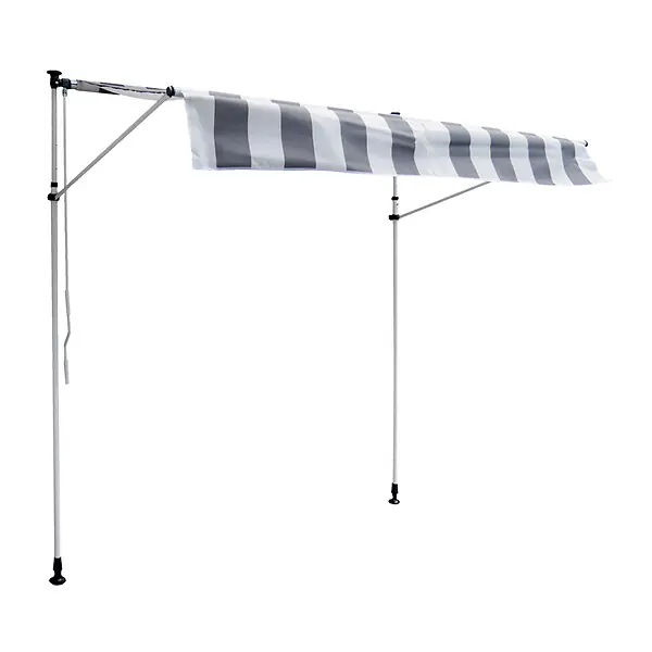 Nouveauté Store banne pour balcon CHENE 2 × 1,2m - Toile rayée blanche/grise et structure blanche HAPPY GARDEN