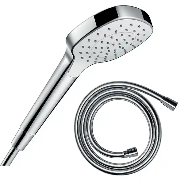 Expédié Aujourd'hui Pommeau de douche HANSGROHE Croma Select E EcoSmart blanc/chromé + flexible de douche 2 m HANSGROHE Isiflex chromé