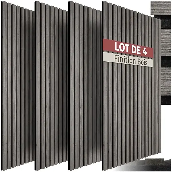 Offre Spéciale Panneaux acoustiques muraux décoratifs en bois MDF placage véritable chêne gris clair 110x50cm lot 4 pièces absorption phonique TECTAKE