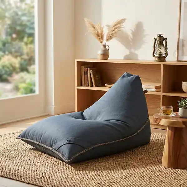 Haute Qualité Fauteuil poire intérieur 140x120x90 cm déhoussable avec poignées et surpiqûres SANS billes Bleu jeans (LBIN140120-1) SOO SANTAI