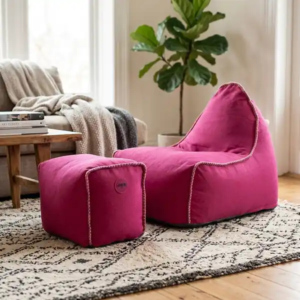 Bon Plan Fauteuil poire enfant avec repose pieds 75x60x65/45x60x35 cm SANS billes Rose (MBINDR3260-3) SOO SANTAI