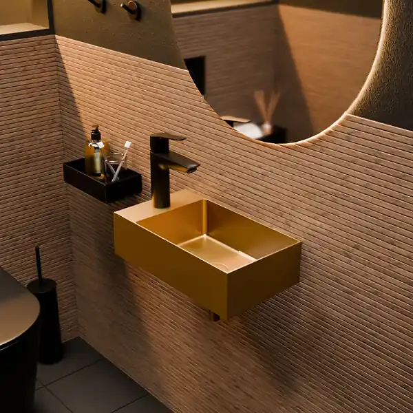 Ceramia Timeless Lave mains en Acier Inoxydable 304, 40x22x11cm, Or brossé PVD Meilleure Vente