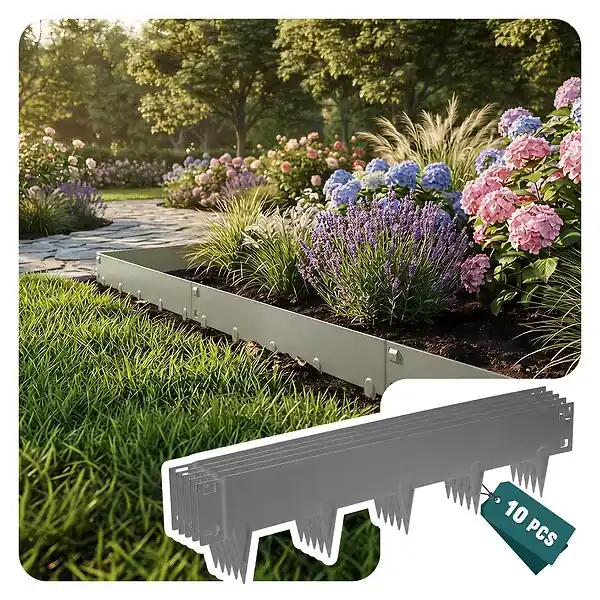 Populaire Lot de 10 Bordures de jardin acier galvanise avec pointes ancrages 106x18cm gris VOUNOT
