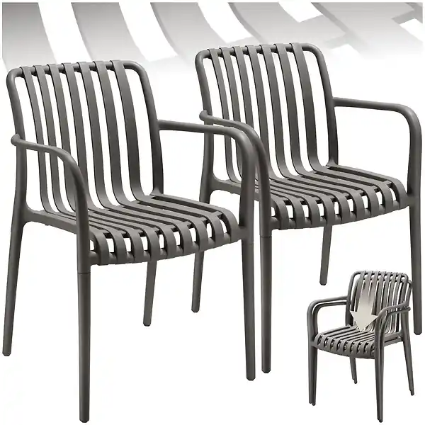 Prix Cassé Chaises de jardin ALCUDIA empilables et résistantes aux intempéries gris anthracite TECTAKE