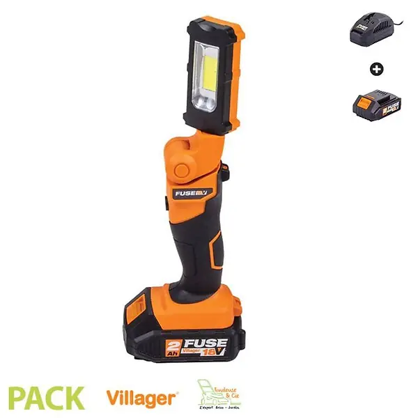 Lampe d‘inspection électrique sans fil 18V pliante et tournante 180° avec batterie et chargeur Fuse VLN 9120. VILLAGER Offre Exclusive
