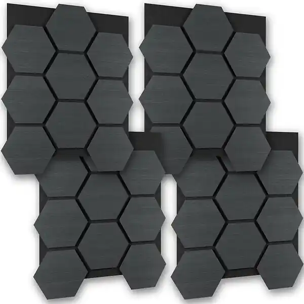 Lot 4 panneaux acoustiques mdf en feutre nid abeilles absorption bois chêne noir 60x60 cm TECTAKE Livraison Express
