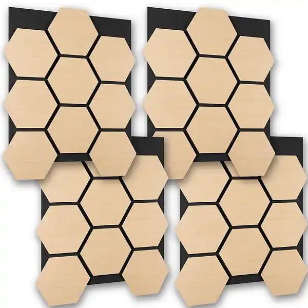 Quantité Limitée Lot 4 panneaux acoustiques marron chêne en mdf placage bois absorption feutre alvéoles 76 x 62 x 1,8 cm TECTAKE