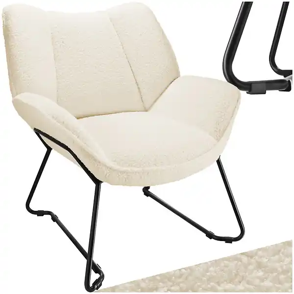 Affaire À Saisir Fauteuil revêtement rembourré en bouclettes dossier large crème/blanc TECTAKE