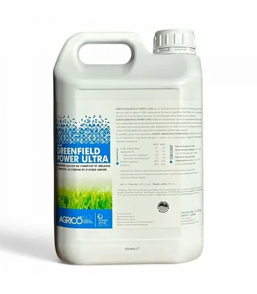 Marque Biostimulant Green Field Power Ultra 5 L pour nutrition et densification du gazon - Kimitec NEG01003