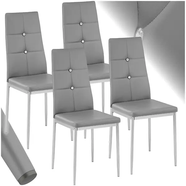 Ensemble 4 chaises de salle à manger aspect cuir à paillettes gris TECTAKE Pas Cher