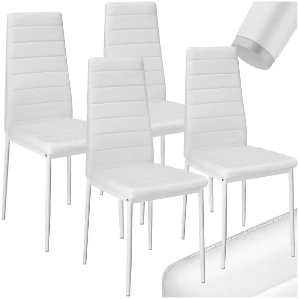 Ensemble 4 chaises de salle à manger aspect cuir ergonomique blanc TECTAKE Prix Bas